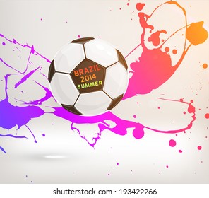 Brazil Summer 2014 Vector, Soccer Ball for Football Design. Paint Splashes