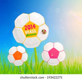 Brazil Summer 2014 Vector, Soccer Ball for Football Design. Balls Looks Like Flowers.