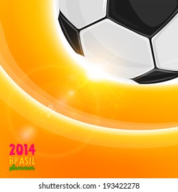 Brazil Summer 2014 Vector, Soccer Ball for Football Design. Orange Abstract Background.