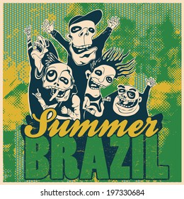 Brazil Summer Background with funny screaming fans. vector illustration. 