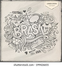 Brasil Verano Vector de estribillos de mano y elementos de doodles fondo