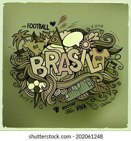 Brazil Summer Vector hand lettering and doodles elements background