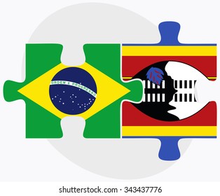Brazil and Swaziland Flags in puzzle isolated on white background