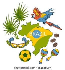 Brazil symbols set. Design concept for banner, card, t-shirt, print, poster. Vector illustration