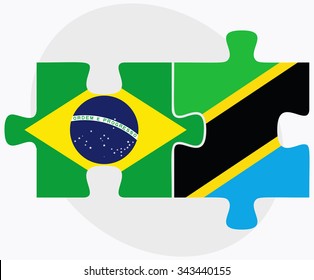 Brazil and Tanzania Flags in puzzle isolated on white background