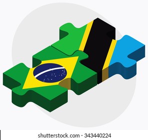 Brazil and Tanzania Flags in puzzle isolated on white background
