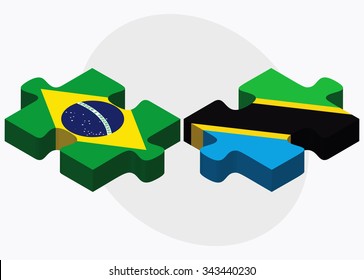 Brazil and Tanzania Flags in puzzle isolated on white background