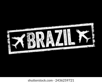 Brazil text emblem stamp with airplane, concept background