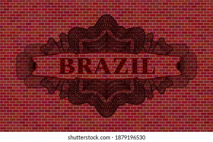 Texto de Brasil dentro de la placa de ladrillo de moneda realista. Los mosaicos son un fondo elegante. Ilustración. 
