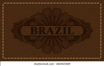 Brazil text inside Currency leather badge. Wallet luxurious background. Illustration. 
