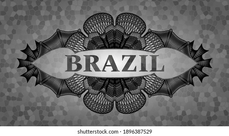 Brazil text inside Currency stone wall realistic emblem. Rock fashionable background. Artistic illustration. 