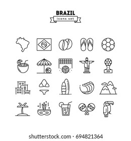 Brazil, thin line icons set, vector illustration
