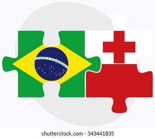 Brazil and Tonga Flags in puzzle isolated on white background
