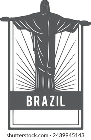 Brazil tourist landmark. Famous statue on vintage travel sticker