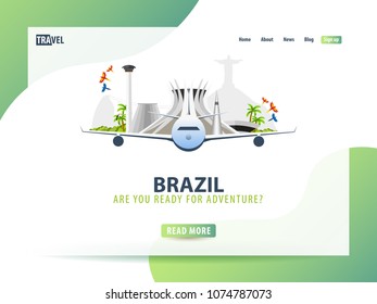 Brazil. Travel banner or web template for web site or landing page. Time to travel. Vector UI illustration