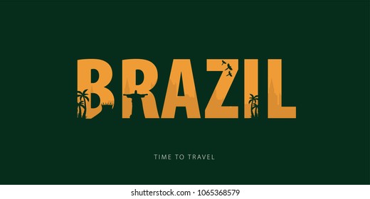 Brazil. Travel bunner with silhouettes of sights. Time to travel. Vector illustration