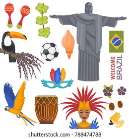 Brazil travel color icons set isolated on white