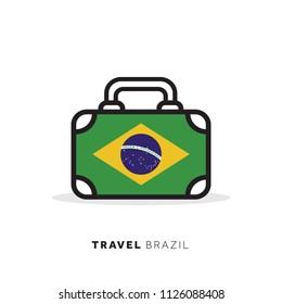 Brazil travel concept. Suitcase vector icon with national country flag