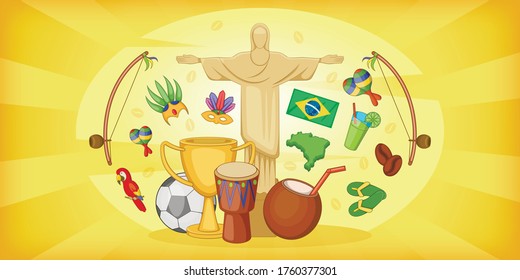 Brazil travel horizontal banner concept. Cartoon illustration of Brazil travel vector horizontal banner for web