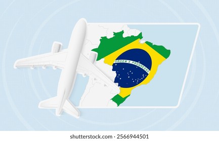 Brazil Travel Illustration with Plane and National Flag. Ideal for travel agencies, promotional materials, or geographic content related to Brazil.