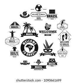 Brazil travel logo icons set. Simple illustration of 16 Brazil travel logo vector icons for web