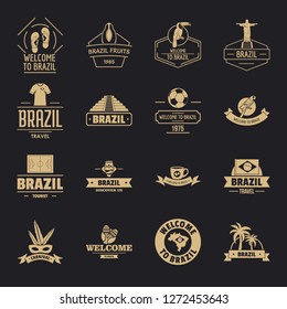 Brazil travel logo icons set. Simple illustration of 16 Brazil travel logo vector icons for web