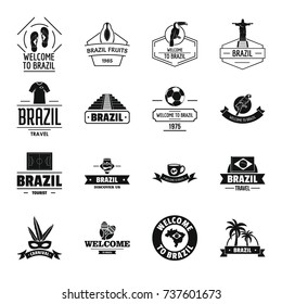 Brazil travel logo icons set. Simple illustration of 16 Brazil travel logo vector icons for web