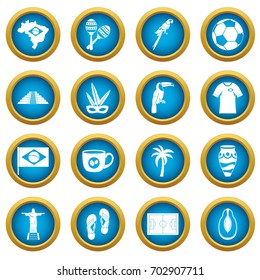 Brazil travel symbols icons blue circle set isolated on white for digital marketing