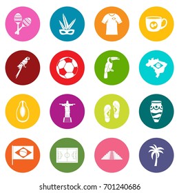 Brazil travel symbols icons many colors set isolated on white for digital marketing