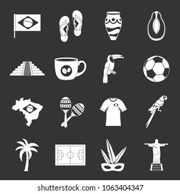 Brazil travel symbols icons set vector white isolated on grey background 