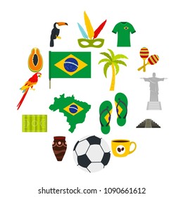 Brazil travel symbols icons set in flat style isolated vector illustration