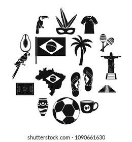 Brazil travel symbols icons set. Simple illustration of 16 Brazil travel symbols vector icons for web