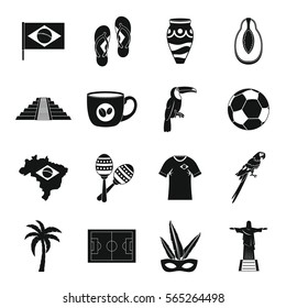 Brazil travel symbols icons set. Simple illustration of 16 Brazil travel symbols vector icons for web