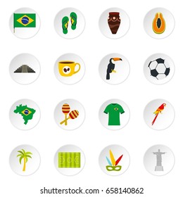 Brazil travel symbols icons set in flat style isolated vector icons set illustration