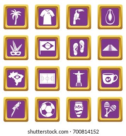 Brazil travel symbols icons set in purple color isolated vector illustration for web and any design