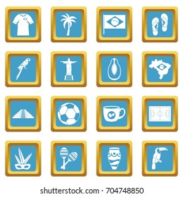 Brazil travel symbols icons set in azur color isolated vector illustration for web and any design