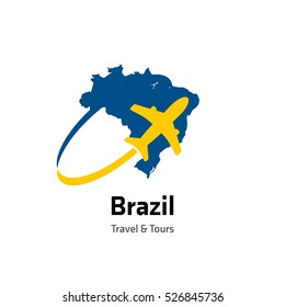 Brazil Travel and Tours logo. Vector travel company logo design - Country map Leisure travel logo template. Tourism emblem, leisure center - vector illustration