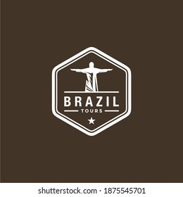 Brazil travel vintage emblem design template. A tourist symbol, a cultural recreation center of brazil
