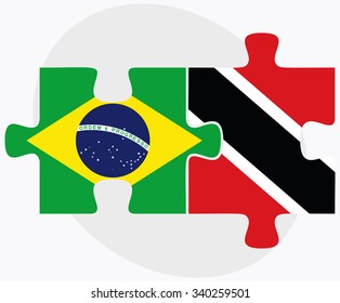 Brazil and Trinidad and Tobago Flags in puzzle isolated on white background