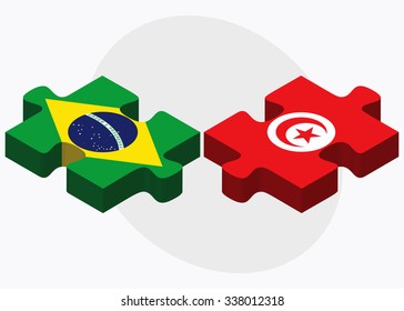 Brazil and Tunisia Flags in puzzle isolated on white background