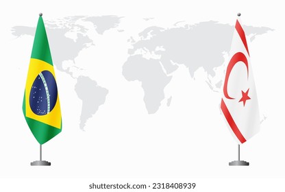 Brazil and Turkish Republic of Northern Cyprus flags for official meeting against background of world map, vector