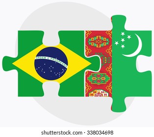 Brazil and Turkmenistan Flags in puzzle isolated on white background