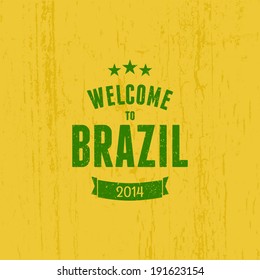 Brazil typographic design in green against yellow vintage background.