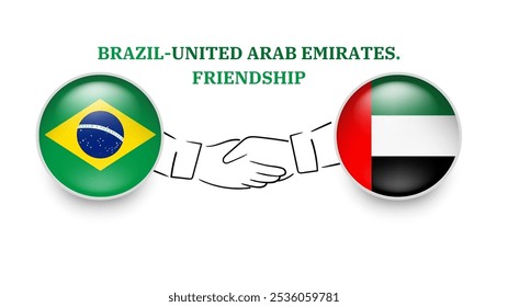 banderas de Brasil y Emiratos Árabes Unidos en círculo con la mano temblorosa. amistad de Brasil y Emiratos Árabes Unidos. banderas de Brasil y Emiratos Árabes Unidos, aisladas sobre fondo blanco. Ilustrador de Vector