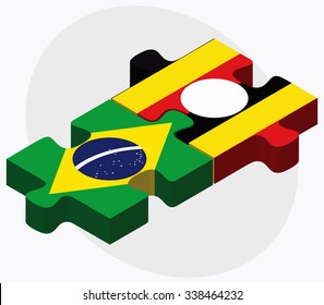 Brazil and Uganda Flags in puzzle isolated on white background