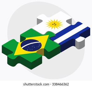 Brazil and Uruguay Flags in puzzle isolated on white background