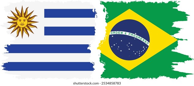 Brasil y Uruguay: conexión de banderas grunge, Vector