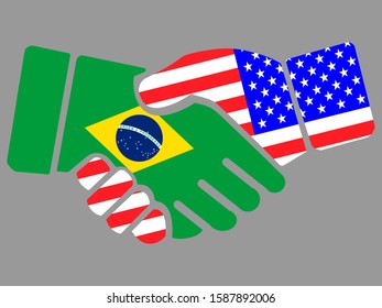 Brazil and USA flags Handshake vector