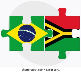 Brazil and Vanuatu Flags in puzzle isolated on white background