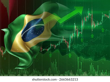 Brazil, vector 3d flag financial exchange trend up